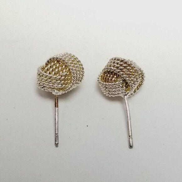 Vintage Knot Shape Stud Earrings, Silver Tone, Rope Twist, Estate Unsigned - Picture 3 of 5